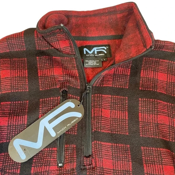 Mack Russo Flannel Half Zip Pullover, Men's, Red / Black, Size Large • NWT - Picture 3 of 5